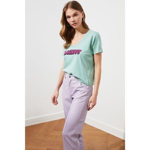 Trendyol Mint Printed Crop Knitted T-Shirt vyobraziť