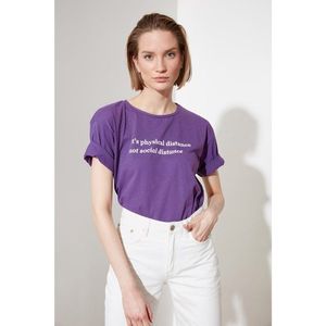 Trendyol Purple Printed Loose Knitted T-Shirt vyobraziť