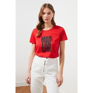 Trendyol Red Printed Basic Knitted T-Shirt vyobraziť