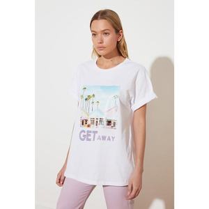 Trendyol Boyfriend Knitted T-Shirt WITH White Bike Collar Print vyobraziť