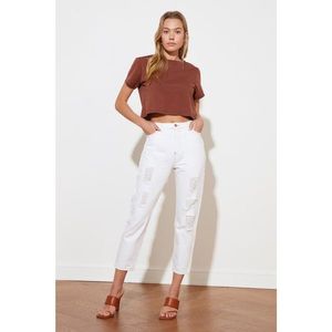Trendyol High Waist Mom Jeans WITH White Ripped DetailING vyobraziť