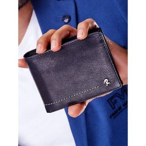 Men´s black leather wallet with stitching vyobraziť