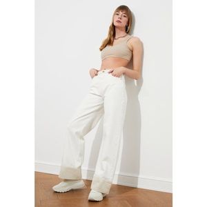 Trendyol High Waist Wide Leg Jeans WITH White Leg Ecru Color Block vyobraziť