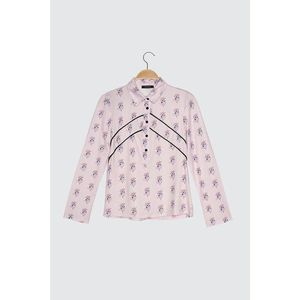 Trendyol Lilac Printed Shirt Collar Knitted Blouse vyobraziť
