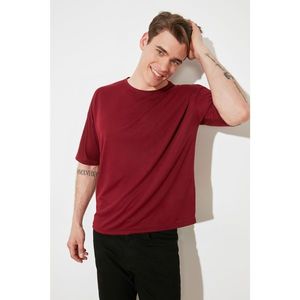 Trendyol Bordeaux Basic Men's Bike Collar Oversize Short Sleeve T-Shirt vyobraziť