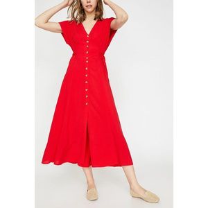 Koton Women's Red V-Neck Short Sleeve Midi Dress vyobraziť