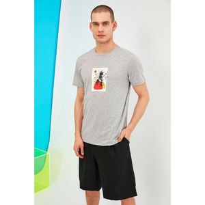 Trendyol Grey Men's Regular Fit Bike Collar Short Sleeve Printed T-Shirt vyobraziť