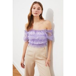 Trendyol Lilac Polka veil Knitted Blouse vyobraziť
