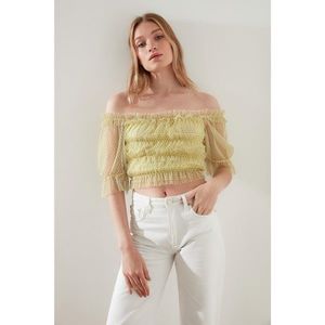 Trendyol Yellow Tulle Knitted Blouse vyobraziť