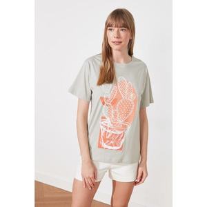 Trendyol Stone Boyfriend Printed Knitted T-Shirt vyobraziť