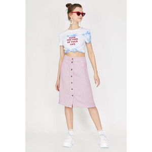 Koton Women's Pink Normal Waist Button Detailed Striped Midi Skirt vyobraziť