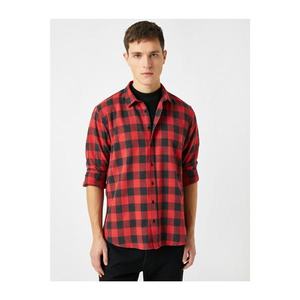 Koton Men's Red Cotton Square Classic Collar Long Sleeve Shirt vyobraziť