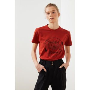 Trendyol Cinnamon Printed Semifitted Knitted T-Shirt vyobraziť