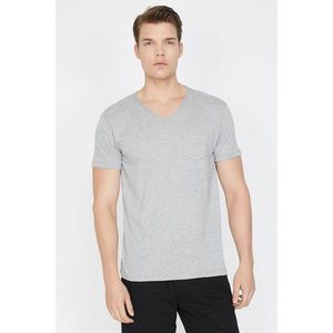 Koton Men's Grey V Collar Short Sleeve Pocket Detail T-Shirt vyobraziť