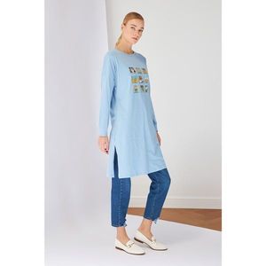 Trendyol Blue Printed Long Knitted Tunic vyobraziť