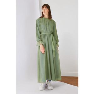 Trendyol Green Frilly Patterned Chiffon Dress vyobraziť