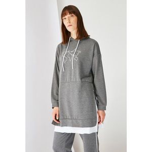 Trendyol Anthracite Printed Hooded Knitted Sweatshirt vyobraziť