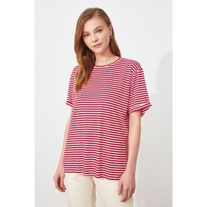Trendyol Red Striped Knitted T-shirt vyobraziť