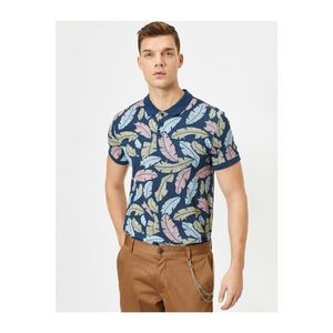 Koton Men's Navy Blue Polo Neck Leaf Pattern Pique Fabric Slim Fit T-Shirt vyobraziť
