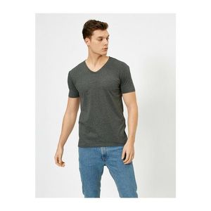 Koton Men's Gray V-Neck Stretchy Fabric Super Slim Fit Basic T-Shirt vyobraziť