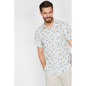 Koton Men's Blue Leaf Pattern Short Sleeve Shirt With One Pocket vyobraziť