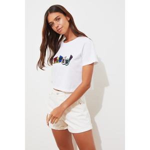 Trendyol White Crop Knit T-Shirt vyobraziť