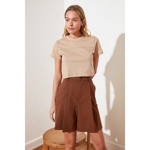 Trendyol Light Brown Crop Knitted T-Shirt vyobraziť