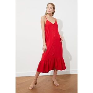 Trendyol Red Strapped Buttoned Dress vyobraziť