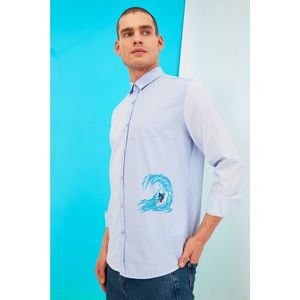 Trendyol Blue Men's Regular Fit Shirt Collar Printed Shirt vyobraziť
