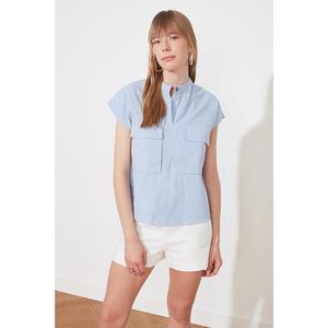 Trendyol Blue Double Pocket Blouse vyobraziť