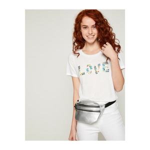 Koton Women's White Short Sleeve Bike Collar T-Shirt vyobraziť