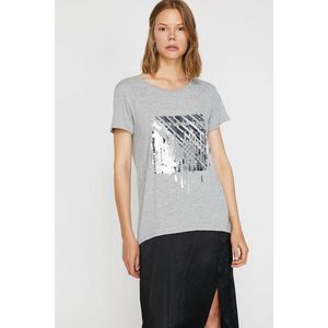 Koton Women's Grey Printed Short Sleeve Bike Collar T-Shirt vyobraziť