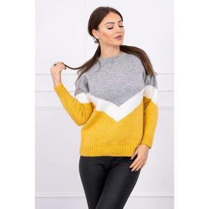 Sweater with geometric patterns gray+mustard vyobraziť