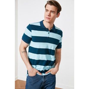 Trendyol Navy Blue Men Slim Fit Striped Short Sleeve Polo Neck T-shirt vyobraziť