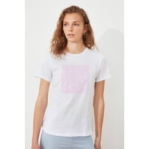 Trendyol White Basic Printed Knitted T-Shirt vyobraziť