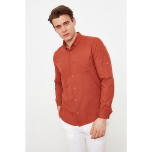 Trendyol Cinnamon Men's Slim Fit Buttoned Collar Epaulet Linen Shirt vyobraziť
