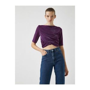 Koton Women's Purple Short Sleeve Silvery Wrap T-Shirt vyobraziť