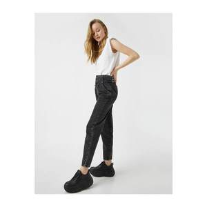 Koton Women's Black Cotton High Waist Jean Trousers vyobraziť