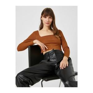 Koton Women's Brown Long Sleeve Crop T-Shirt vyobraziť