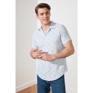 Trendyol Blue Men's Regular Fit Apaş Collar Short Sleeve Printed Shirt vyobraziť