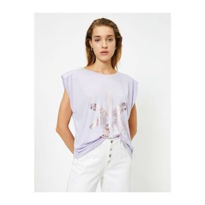 Koton Women's Purple Short Sleeve Printed T-Shirt vyobraziť