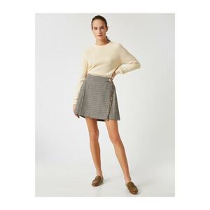Koton Women's Brown Houndstooth Patterned Buttoned Mini Skirt vyobraziť