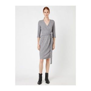 Koton Women's Gray Lacing Detail Long Sleeve Short Dress vyobraziť