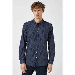 Koton Men's Navy Blue Cotton Patterned Classic Collar Long Sleeve Shirt vyobraziť