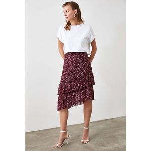 Trendyol Burgundy Flower Detailed Skirt vyobraziť