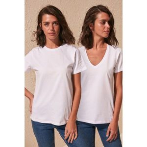 Trendyol White 100% Cotton V Collar and Bicycle Collar 2 Pack Knitted T-Shirt vyobraziť