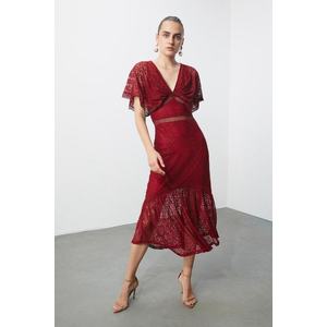 Trendyol Burgundy Lace Accessory Detailed Dress vyobraziť