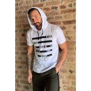 Trendyol White Male Slim Fit Basque Hooded T-Shirt vyobraziť