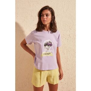 Trendyol Lila Printed Semi-Fitted Knitted Shirt vyobraziť
