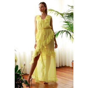 Trendyol Yellow Volan Abiye & Graduation Dress vyobraziť